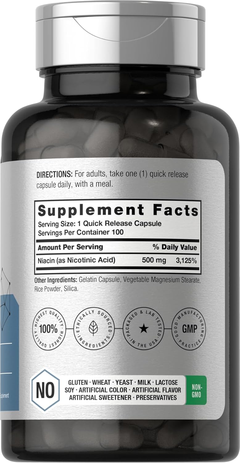 Horbäach Niacin with Flushing Vitamin B3 500mg 100 Caps - Galeri