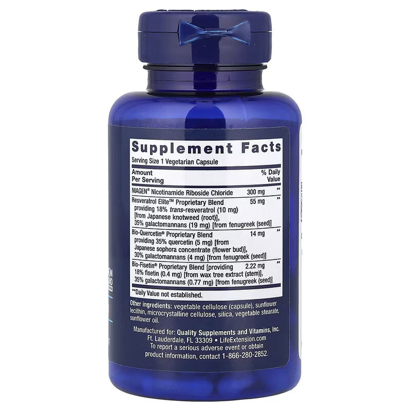 Life Extension NAD+ Cell Regenerator and Resveratrol Elite Fisetin Brain & Cognitive 30 Veg Cap - Galeri