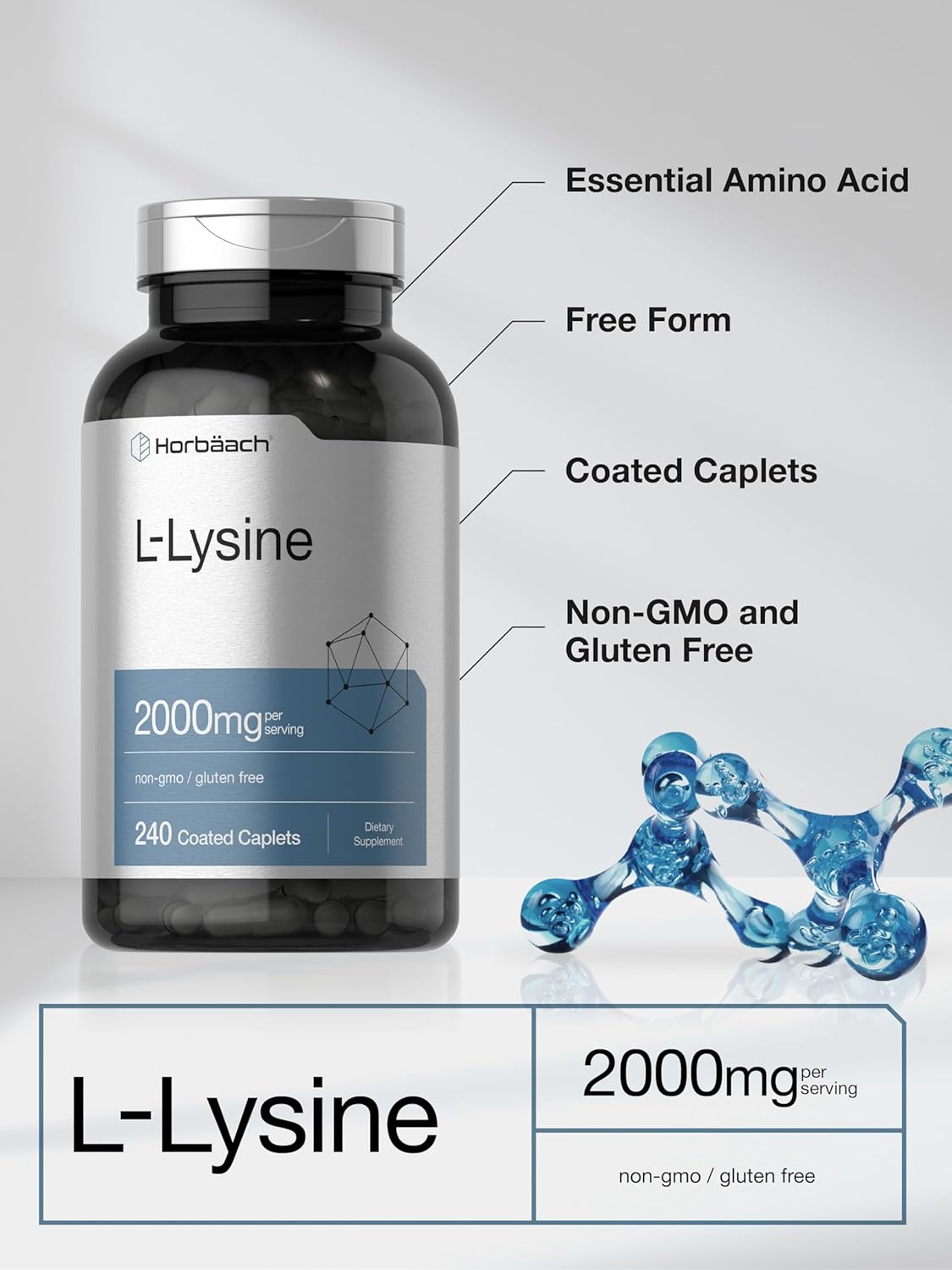 Horbäach L-Lysine 2000mg 240 Caplets Vegetarian - Galeri