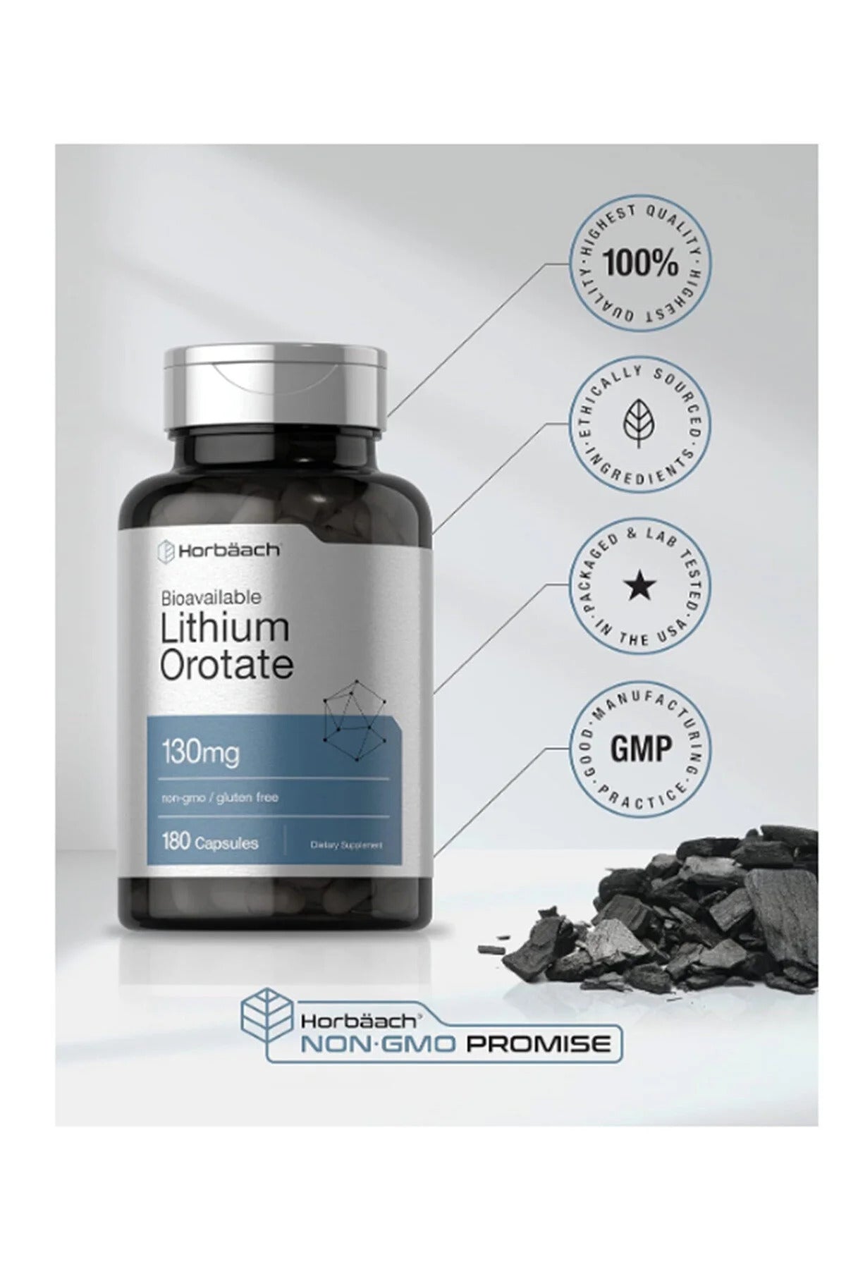 Horbaach Lithium Orotate 130mg 180 Capsules - Galeri