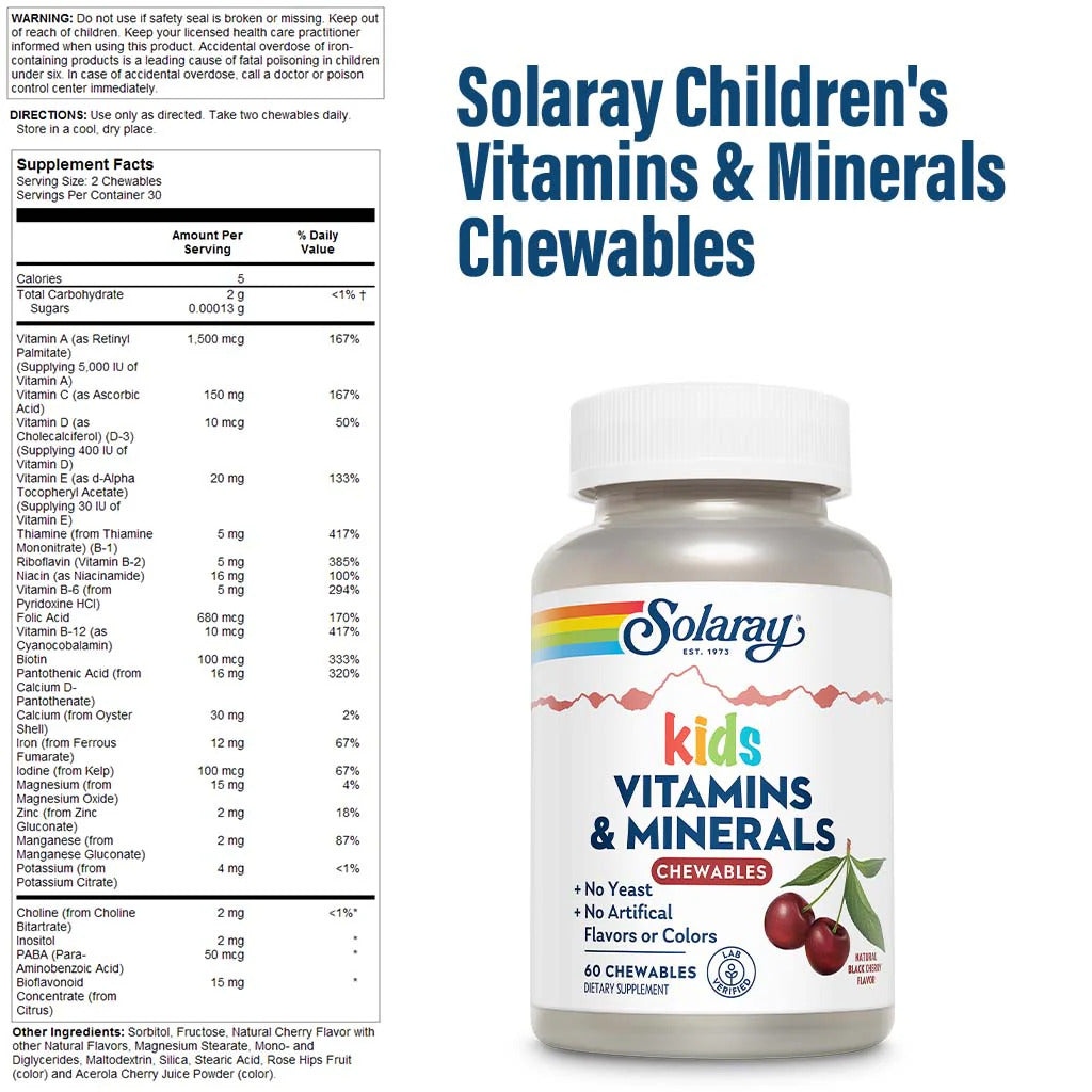 Solaray Children's Chewable Vitamins and Minerals Natural Black Cherry 60 Chewable Tablets - Galeri