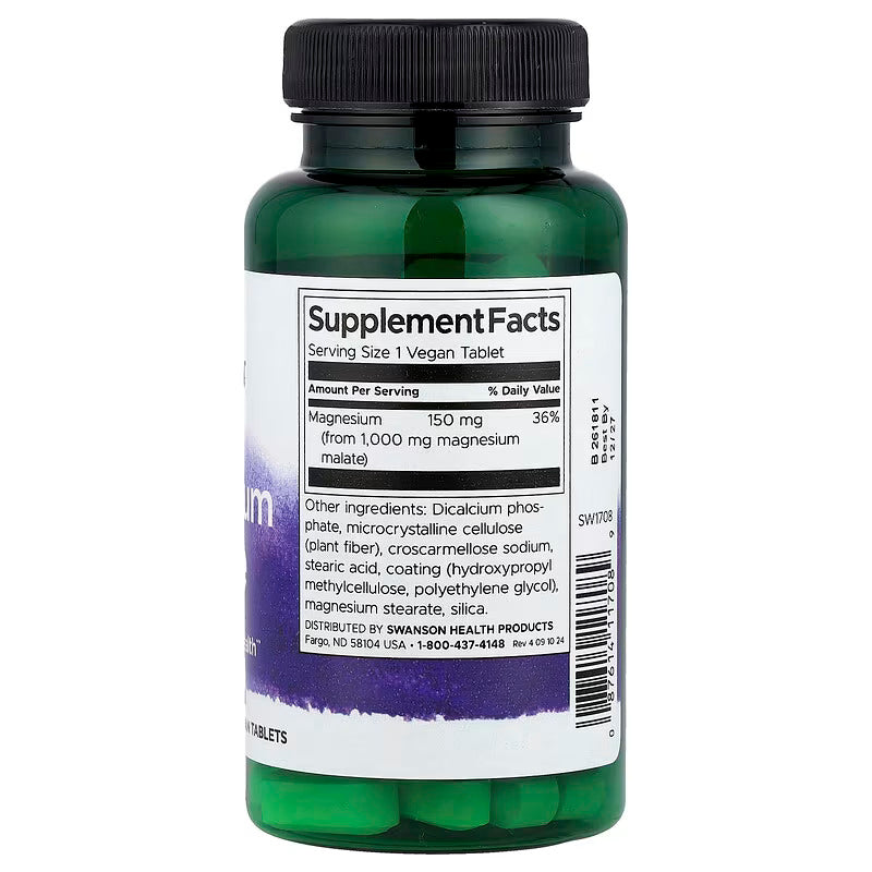 Swanson Magnesium Malate Bone Health 1,000 mg 60 Vegan Tablets - Galeri