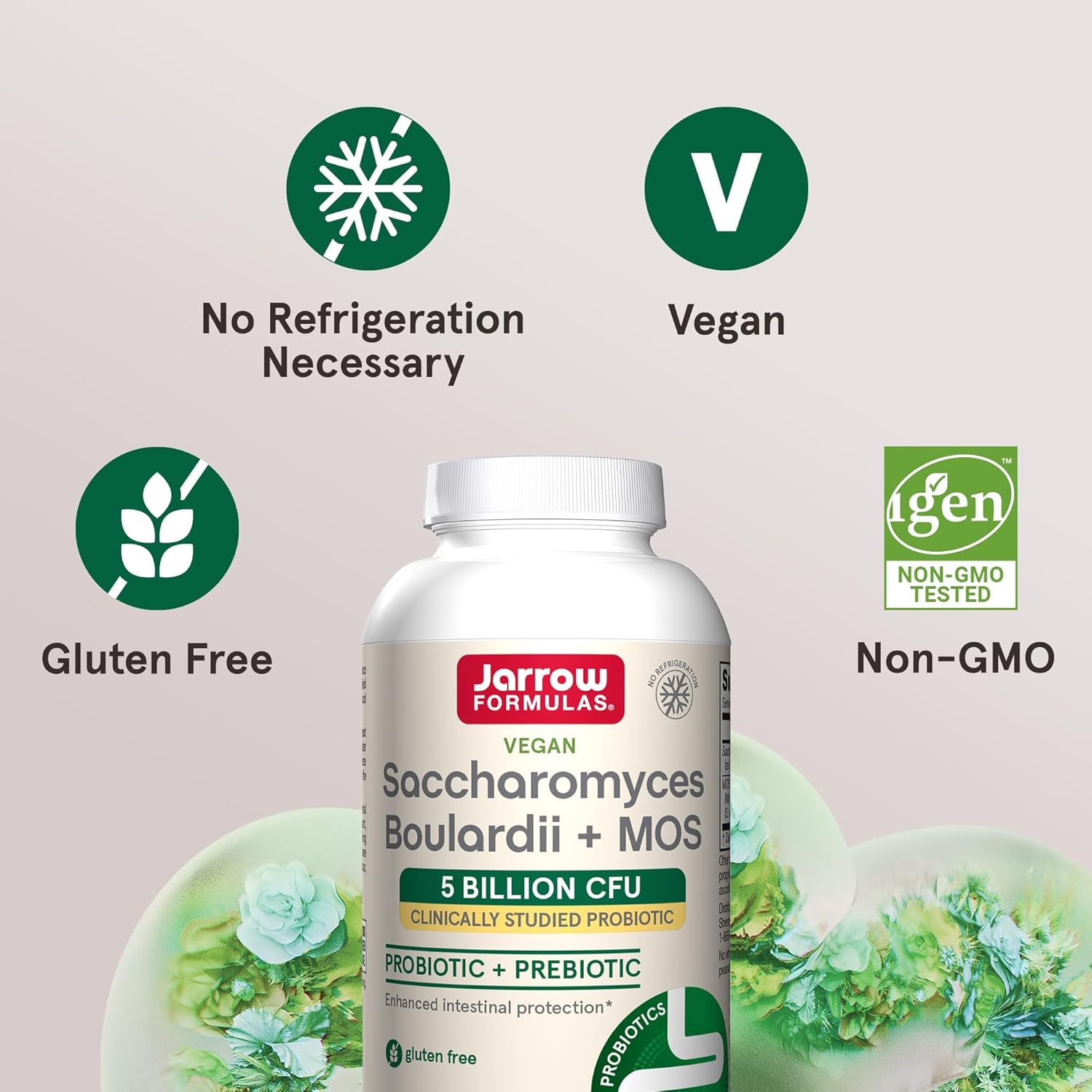Jarrow Formulas, Vegan Saccharomyces Boulardii Probiyotik + Prebiyotik MOS, 5 Billion CFU, 90 Veggie Caps - Galeri