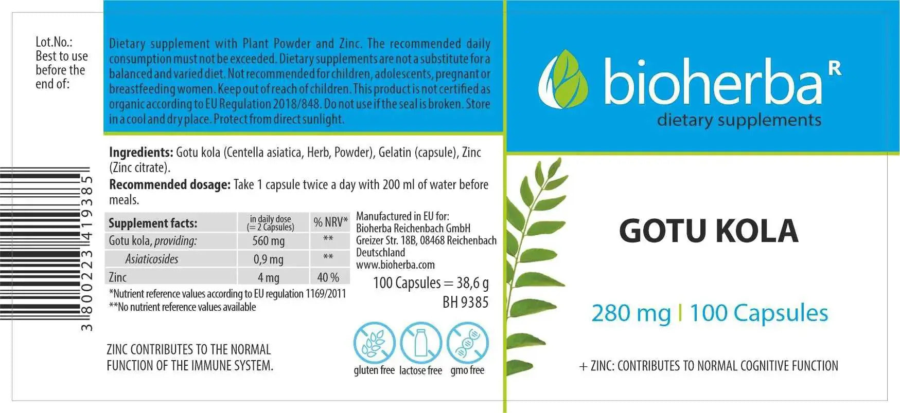 BİOHERBA GOTU KOLA 280 mg 100 capsules - Galeri