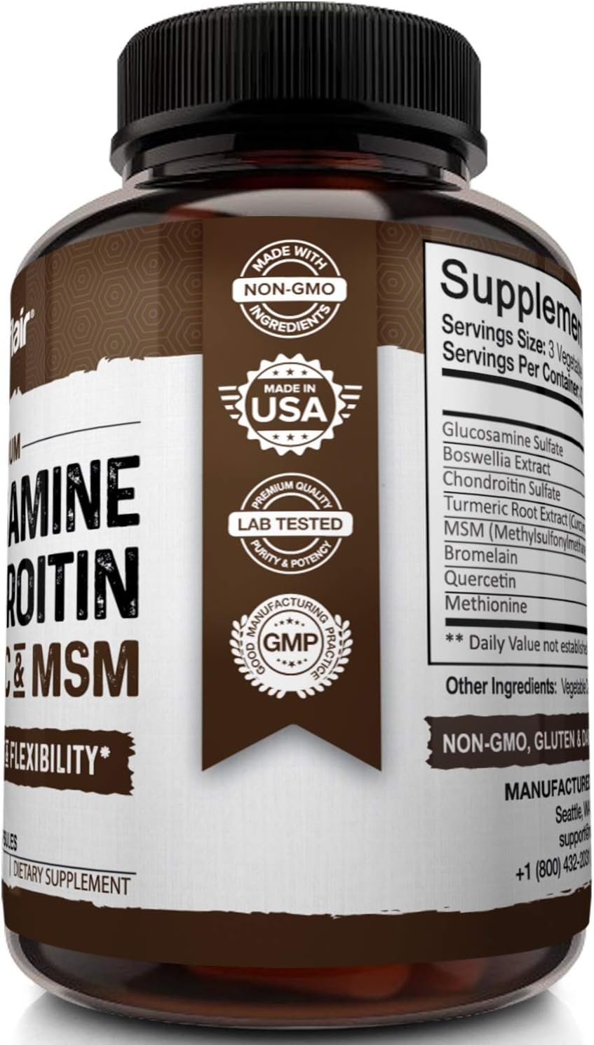 NutriFlair Glucosamine Chondroitin Turmeric MSM Boswellia - Joint Pain Relief 120 Caps - Galeri