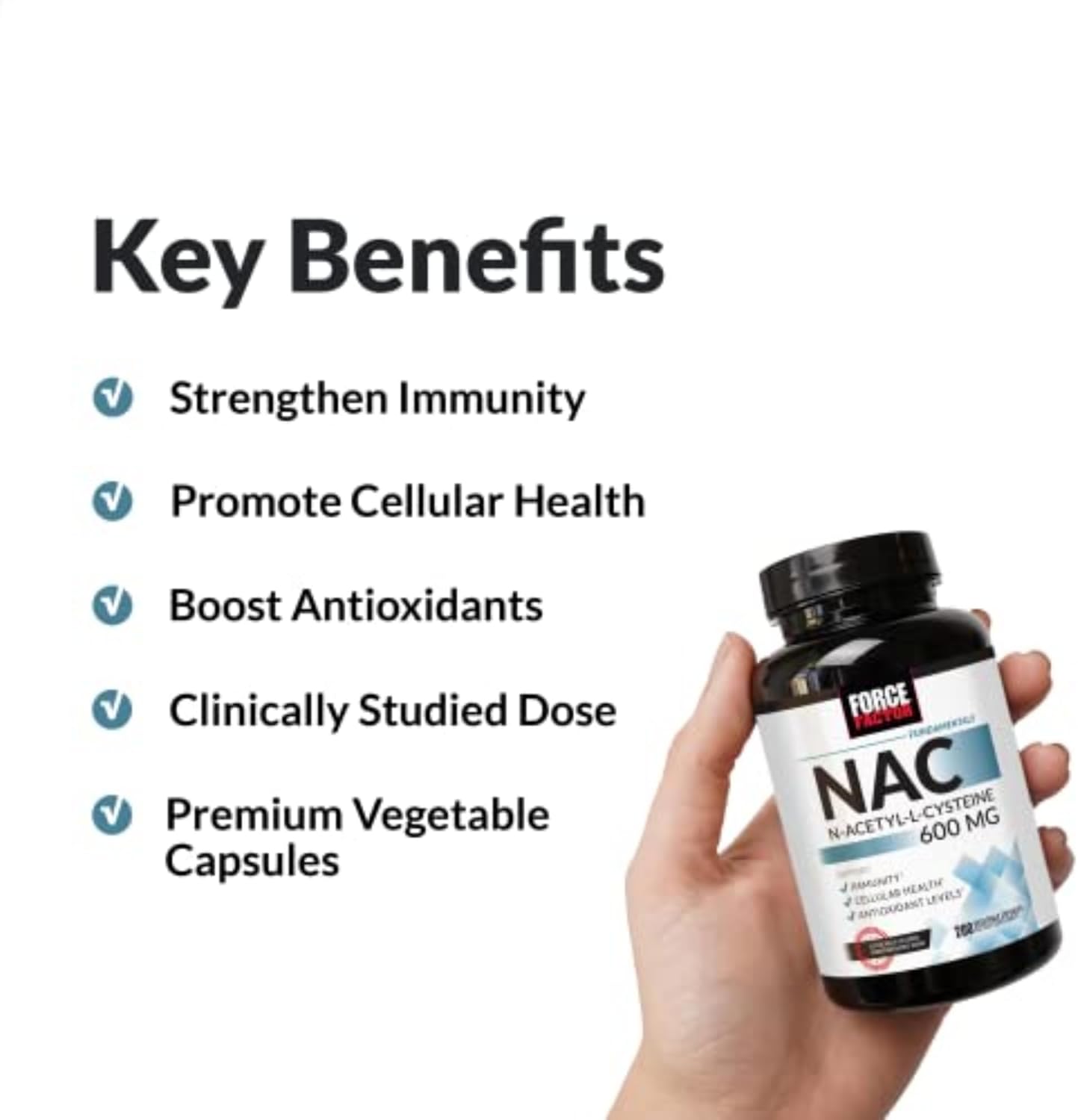 FORCE FACTOR NAC 600 mg N-Acetyl Cysteine for Liver Health Immune Support & Antioxidant 200 Caps - Galeri