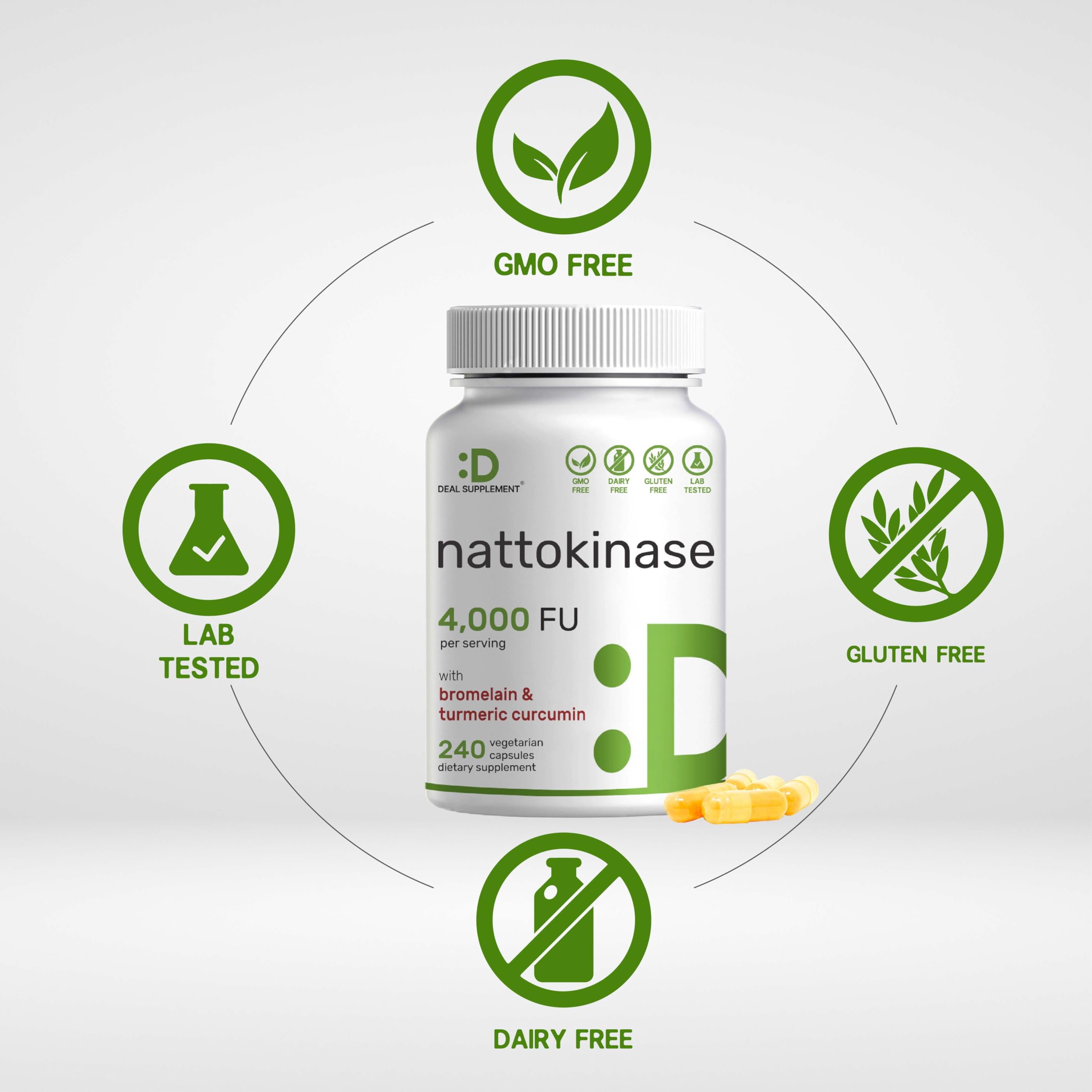 Deal Supplement Nattokinase Bromelain Turmeric 4,000 FU Per Serving, 240 Veggie Capsules - Galeri