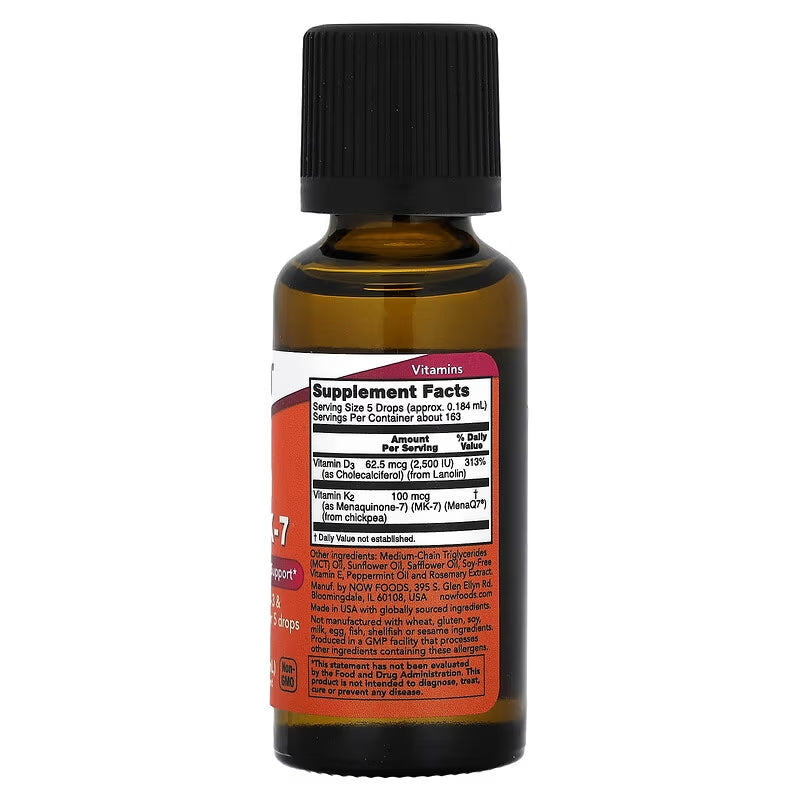 NOW Foods Liquid D-3 & MK-7 K2 2500 IU 30 ml - Galeri
