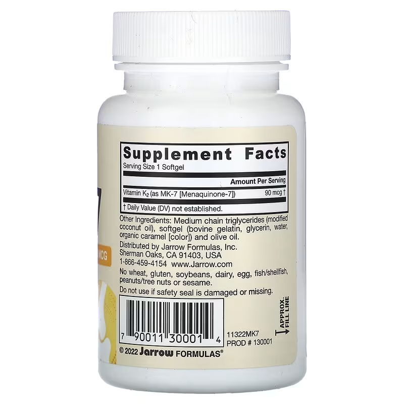 Jarrow Formulas Vitamin K2 MK7 Menaquinone Bone and Cardiovascular Health 90 mcg 60 Softgels - Galeri