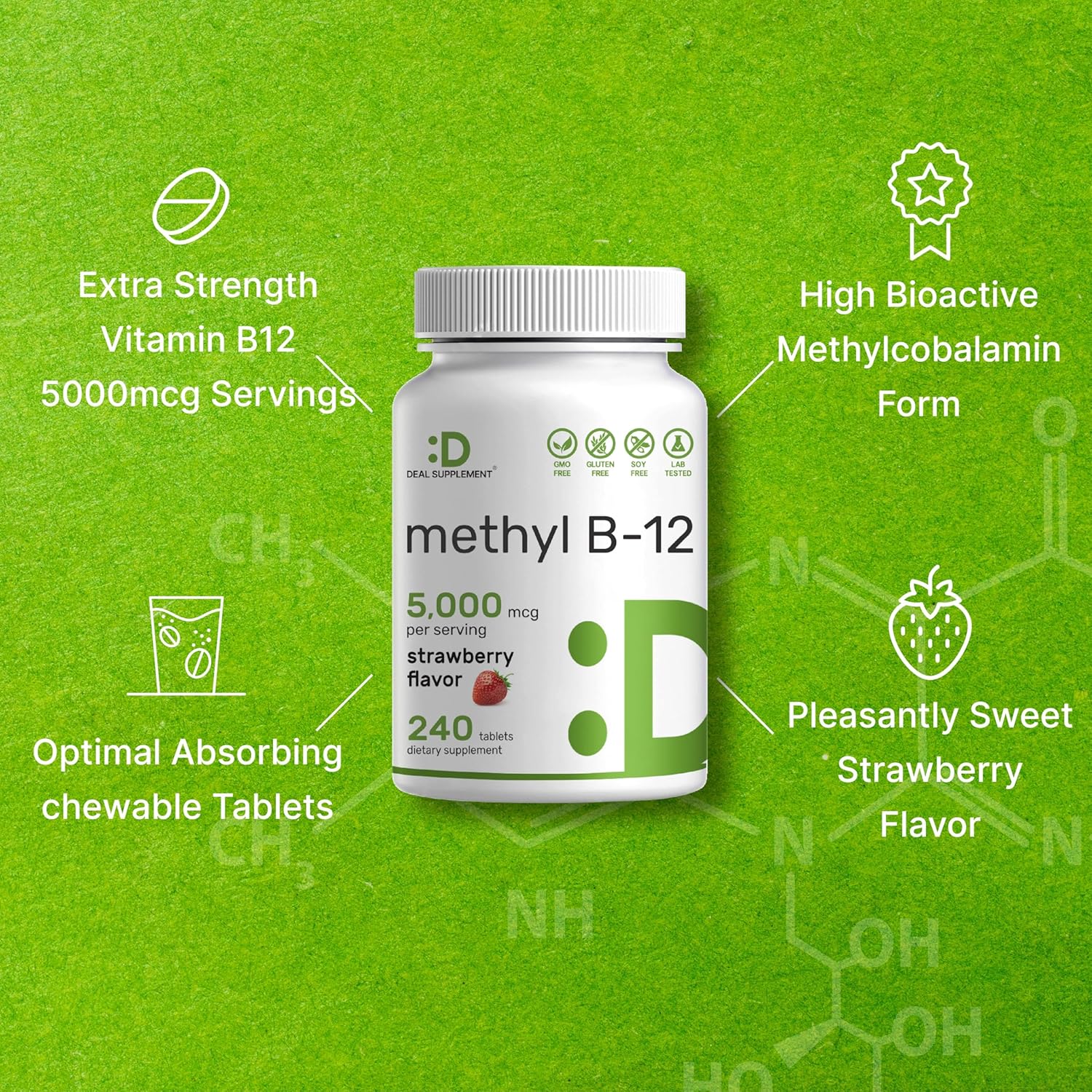 Deal Supplement Methyl B-12 Vitamins 5000 mcg, 240 Tablets - Galeri