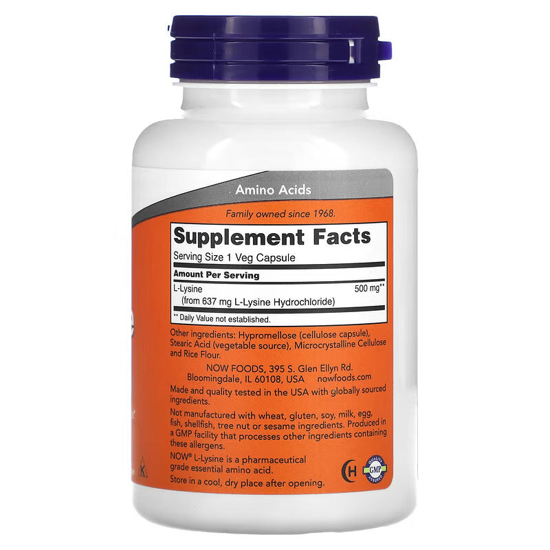 NOW Foods L-Lysine Lizin 500 mg 100 Veg Caps - Galeri