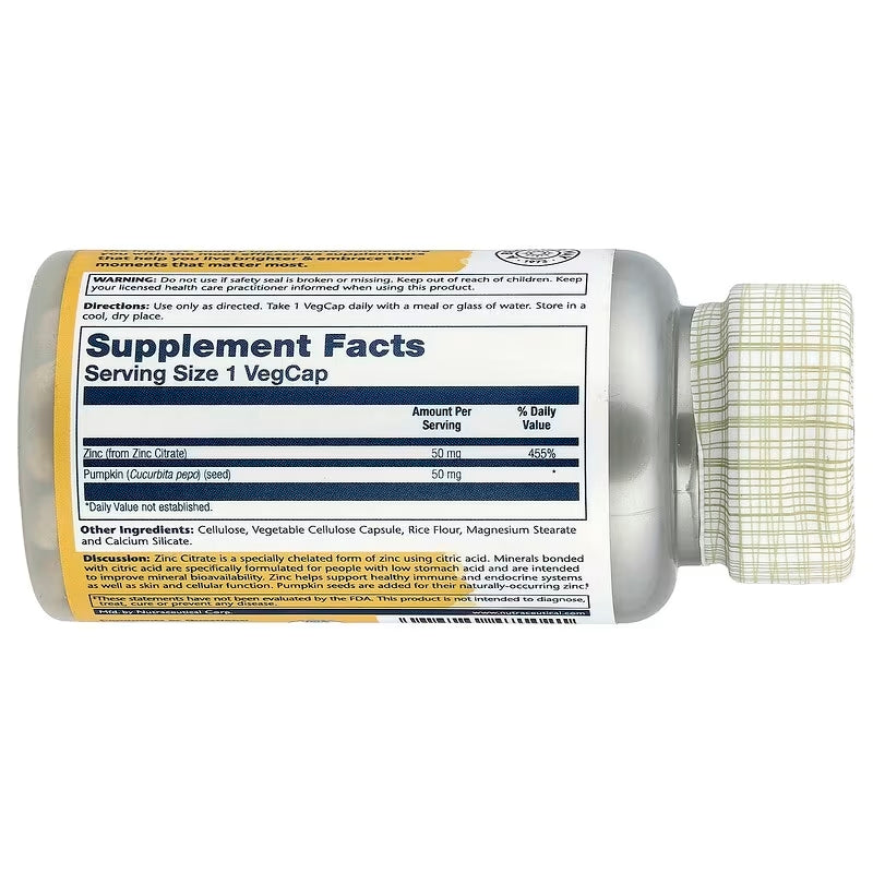 Solaray Zinc Citrate with Pumpkin Seed Immune System 60 VegCaps - Galeri