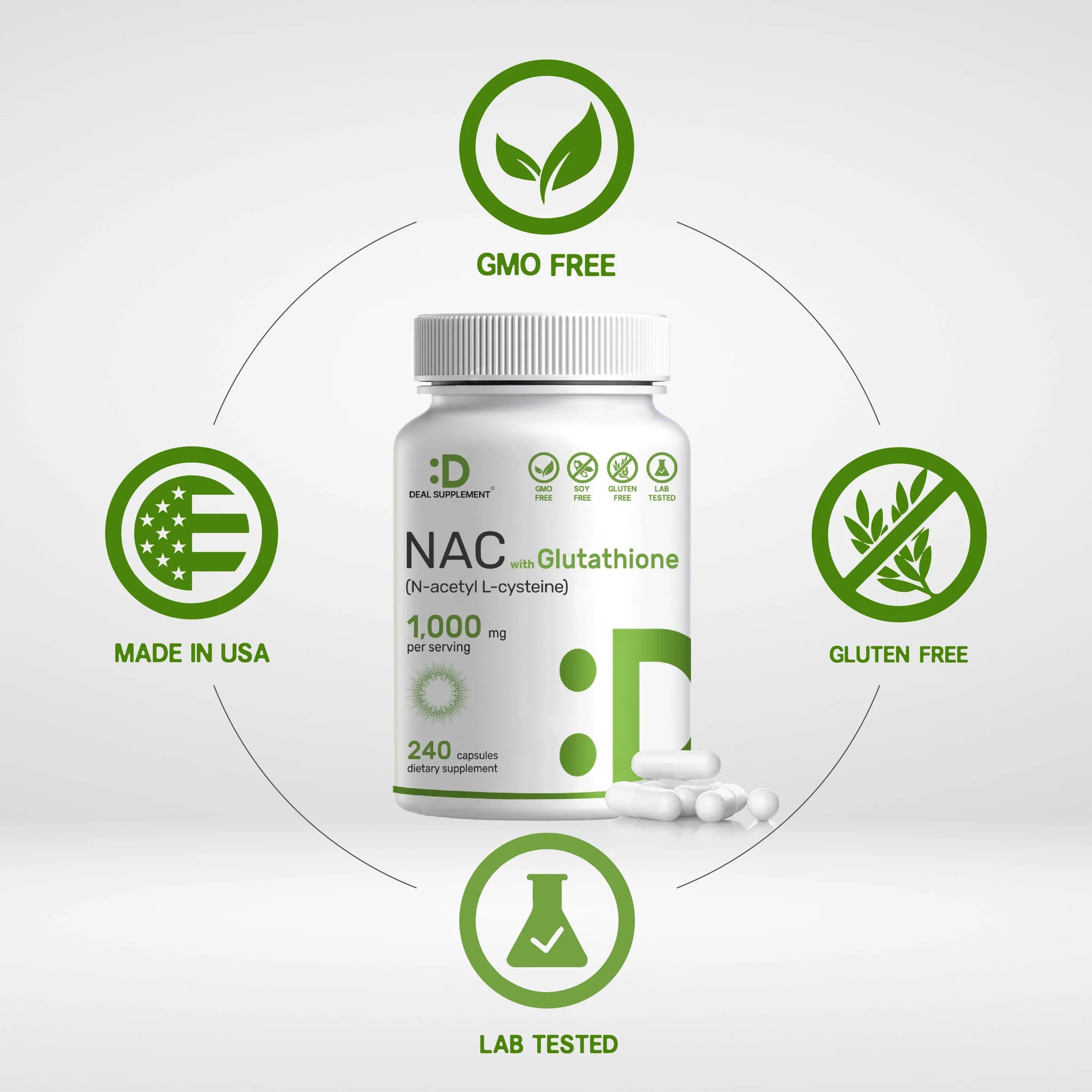 Deal Supplement NAC Supplement (N-Acetyl Cysteine) with Reduced Glutathione, 240 Capsules - Galeri