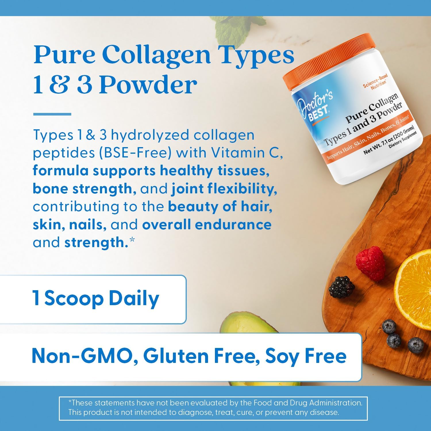 Doctor's Best Pure Collagen Types 1 & 3 Promotes Healthy Skin Hair & Nails – Bone & Joint Support 200 g - Galeri