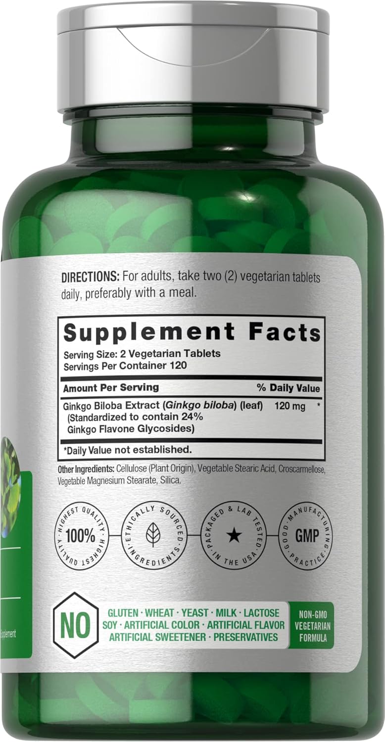 Horbaach Ginkgo Biloba Mabet ağacı ekstrat 120mg 240 Tablet Flavone Glycoside Vegetarian Gluten Free - Galeri