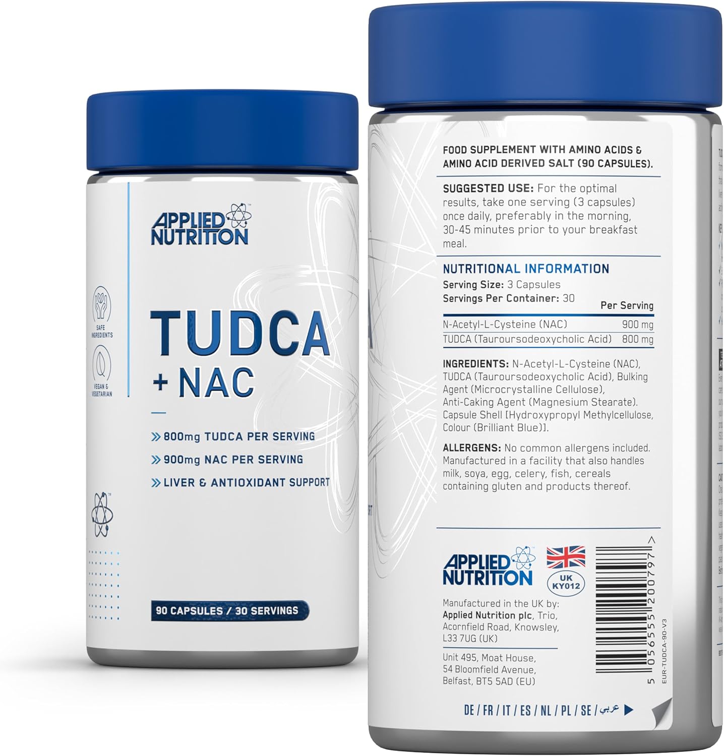 Applied Nutrition TUDCA + NAC - Liver & Antioxidant Support Bile Salts 800mg Tauroursodeoxycholic Acid 90 Caps - Galeri