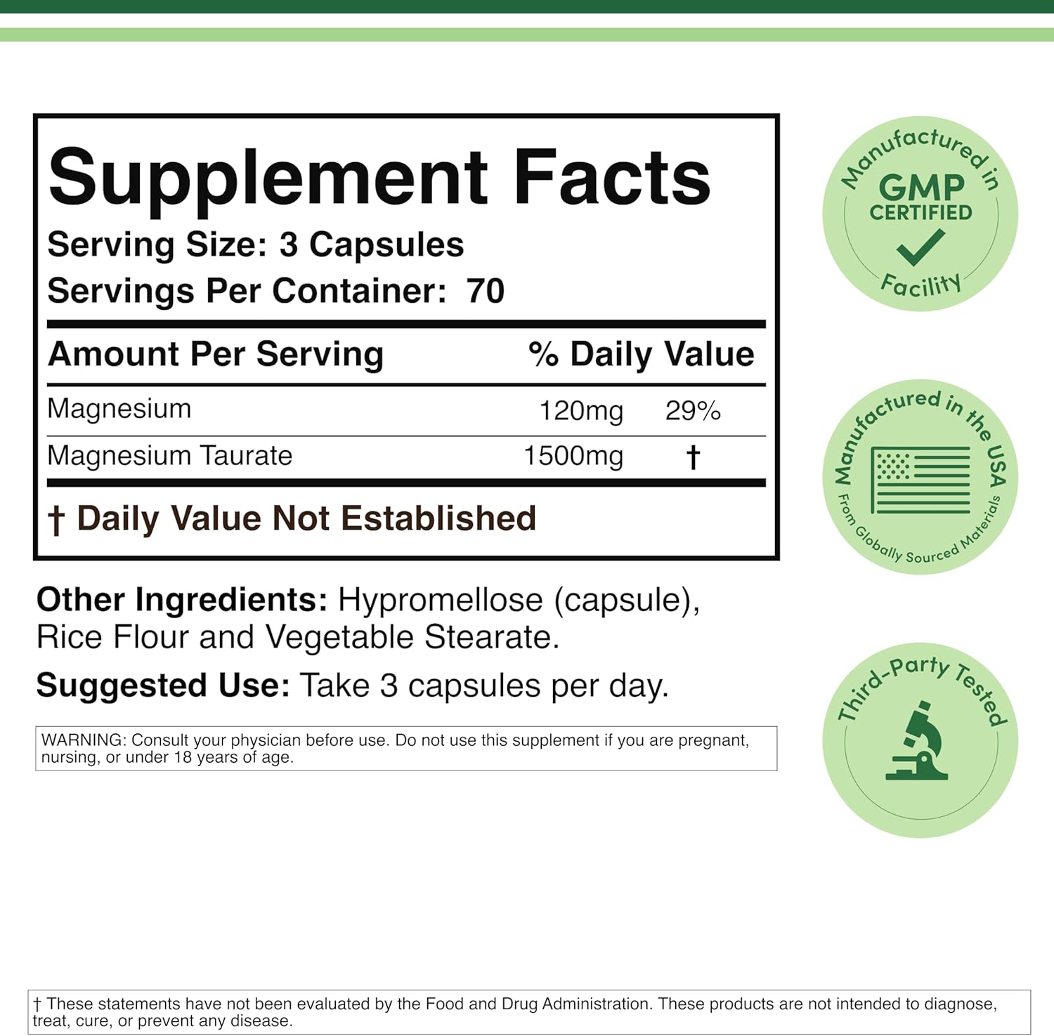Double Wood Magnesium Taurate Cardiovascular Health to Boost 210 Vegan Caps - Galeri
