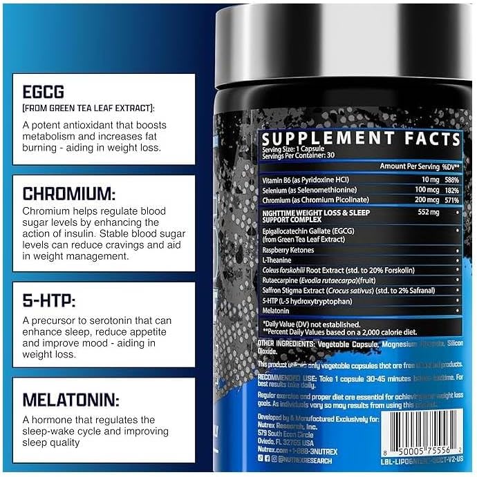 Nutrex Lipo 6 Nighttime Fat Burner Melatonin Sleep Aid & Weight Loss Diet Pills - Galeri