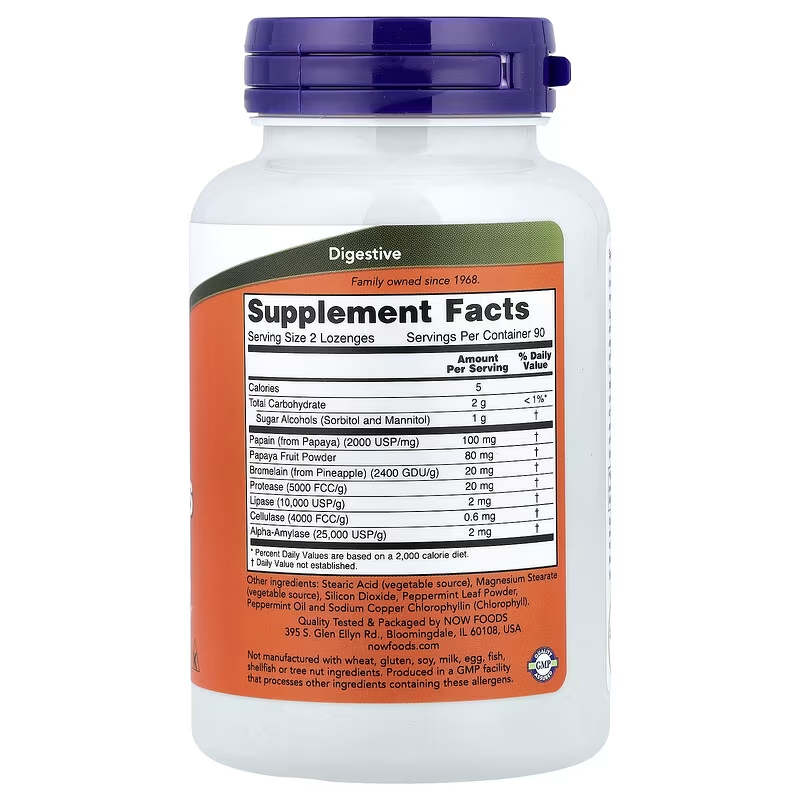 NOW Foods Chewable Papaya Enzymes Digestive Enzymes Mint and Chlorophyll 180 Lozenges - Galeri