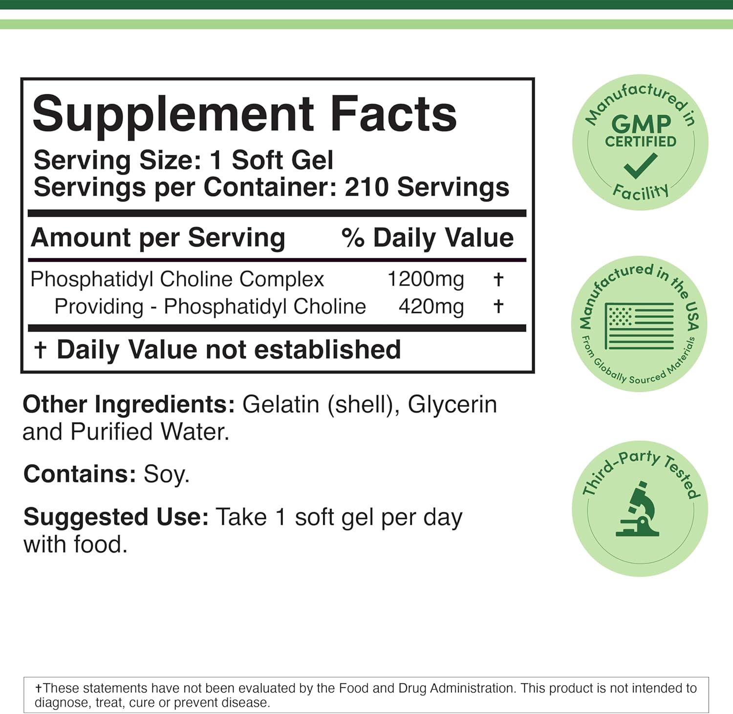 Double Wood Phosphatidylcholine Sunflower and Soy Lecithin Brain Health 1,200mg – 210 Softgels - Galeri