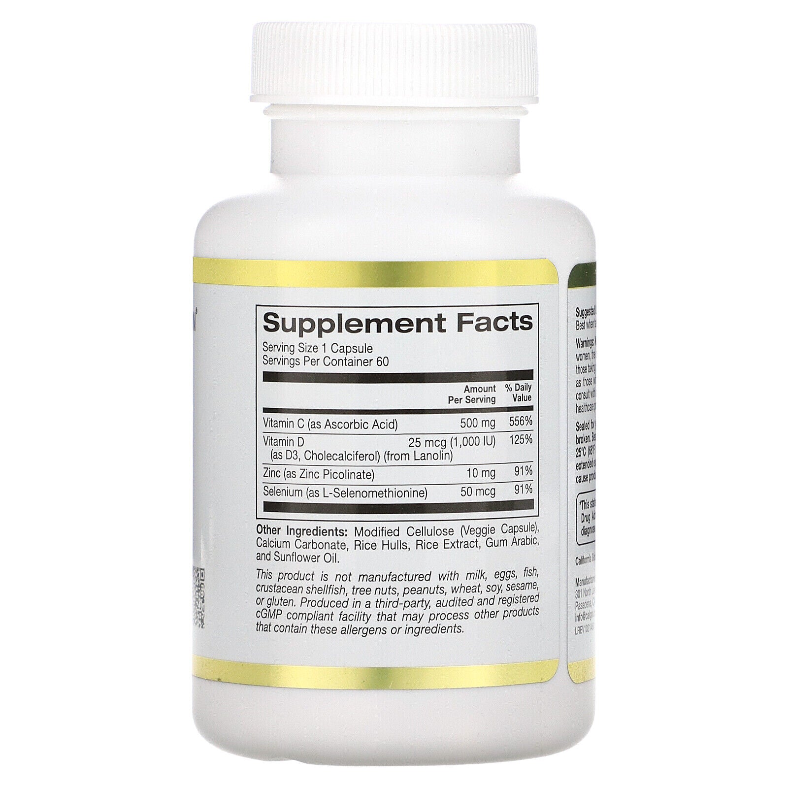 California Gold Nutrition Immune 4 Immune System Support C vitamin+D vitamin+Zinc Selenium 60 Veggie - Galeri