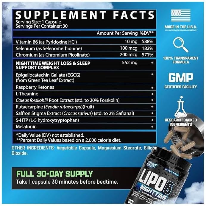 Nutrex Lipo 6 Nighttime Fat Burner Melatonin Sleep Aid & Weight Loss Diet Pills - Galeri