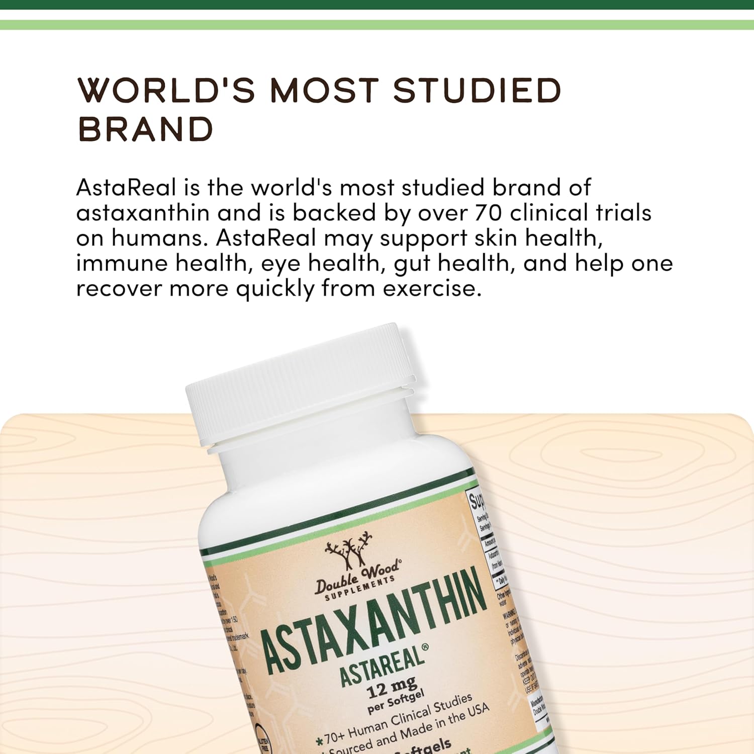 Double wood Astaxanthin 12mg Max Strength Antioksidan Eye Skin Health 60 Softgels - Galeri