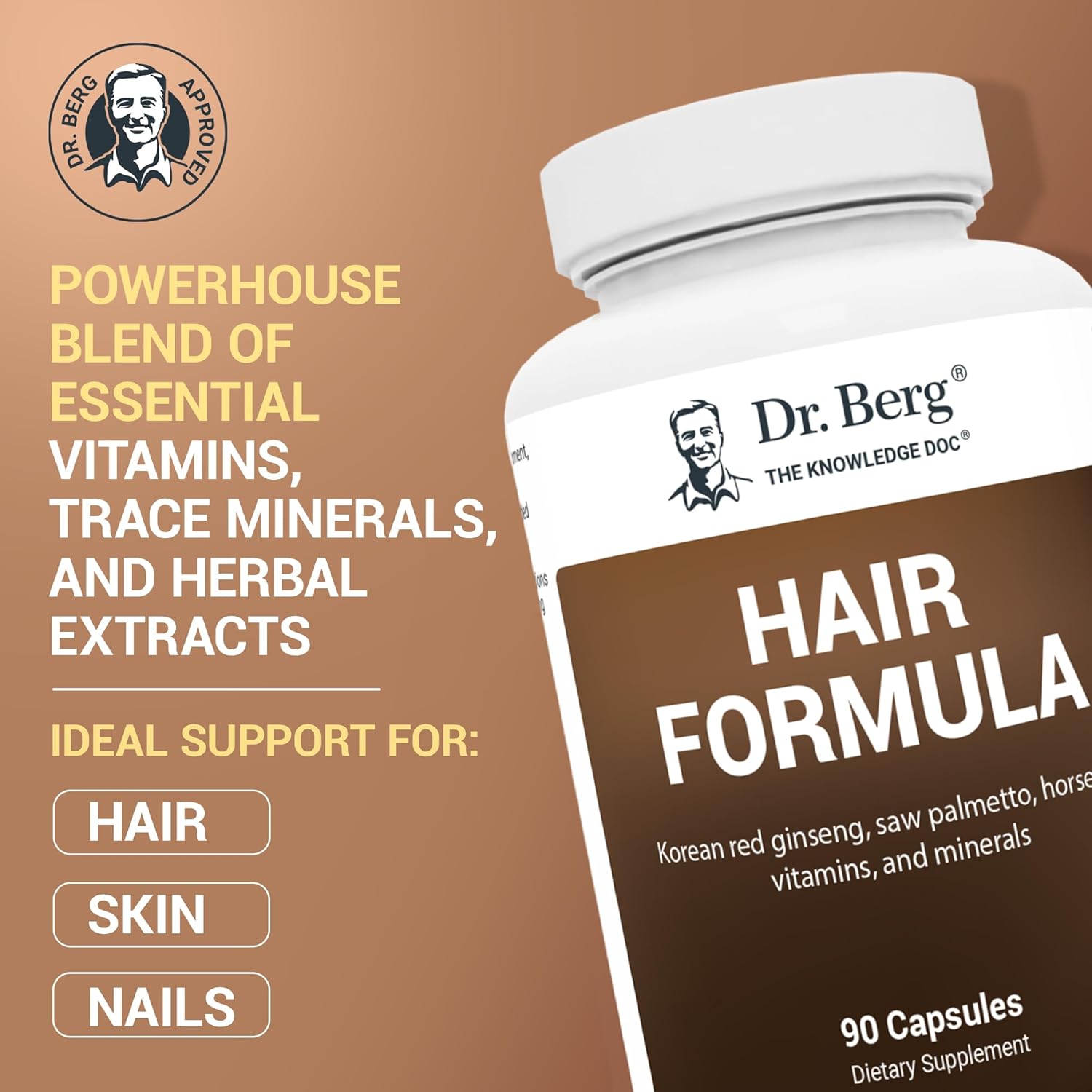 Dr. Berg All-in-One Vitamins for Hair Skin & Nails with Biotin Saw Palmetto DHT Blocker 90 Caps - Galeri