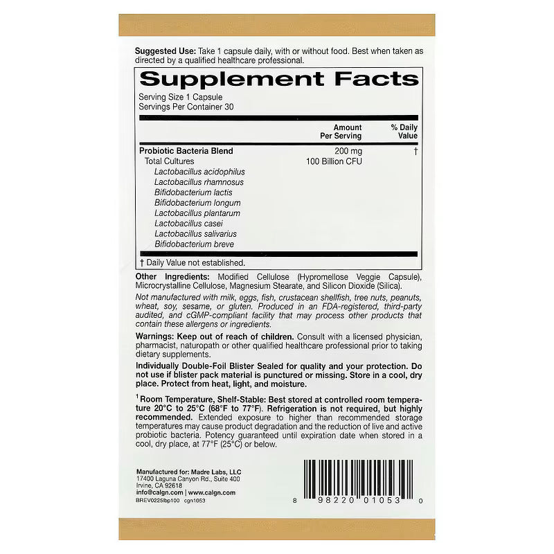 California Gold Nutrition LactoBif 100 Probiotics Gut Health 100 Billion CFU 30 Veggie Capsules - Galeri