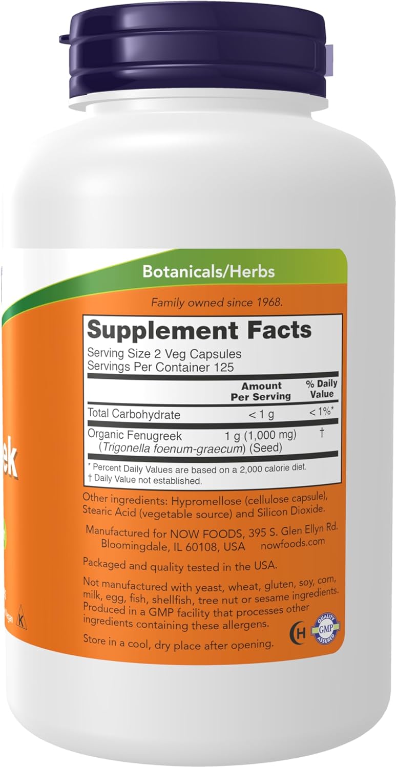 NOW Organic Fenugreek Çemen tozu ekstrat Trigonella foenum-graecum 500 mg 250 Veg Capsules - Galeri