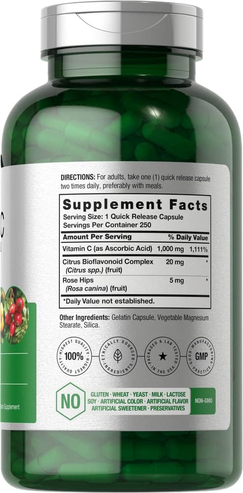Horbäach Vitamin C 1000mg Bioflavonoids and Rose HIPS High Strength Formul 250 Caps - Galeri