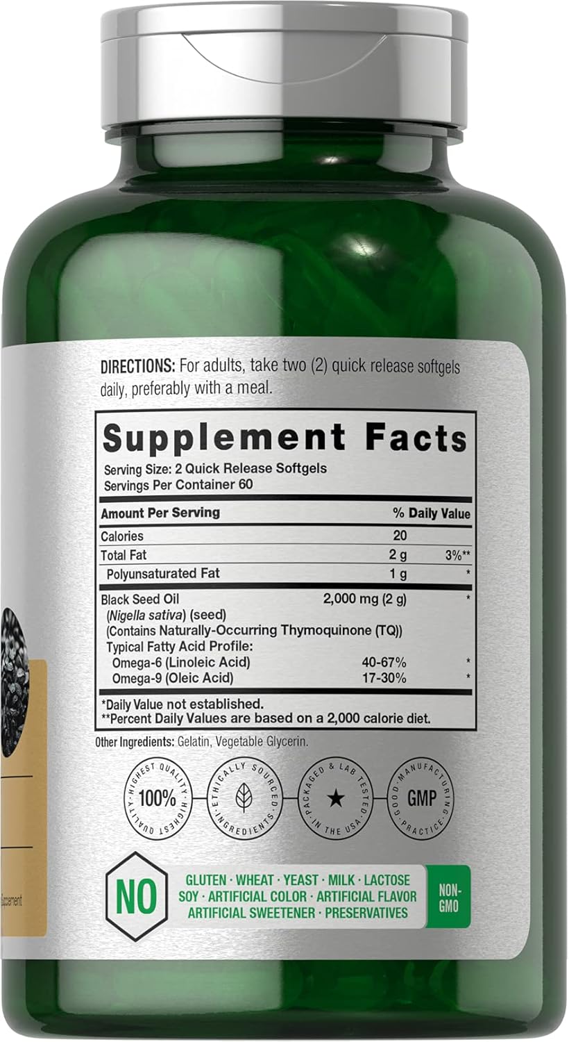Horbaach Black Seed Oil Cold Pressed with Omega 6-9 Nigella Sativa 2000mg 120 Softgel - Galeri