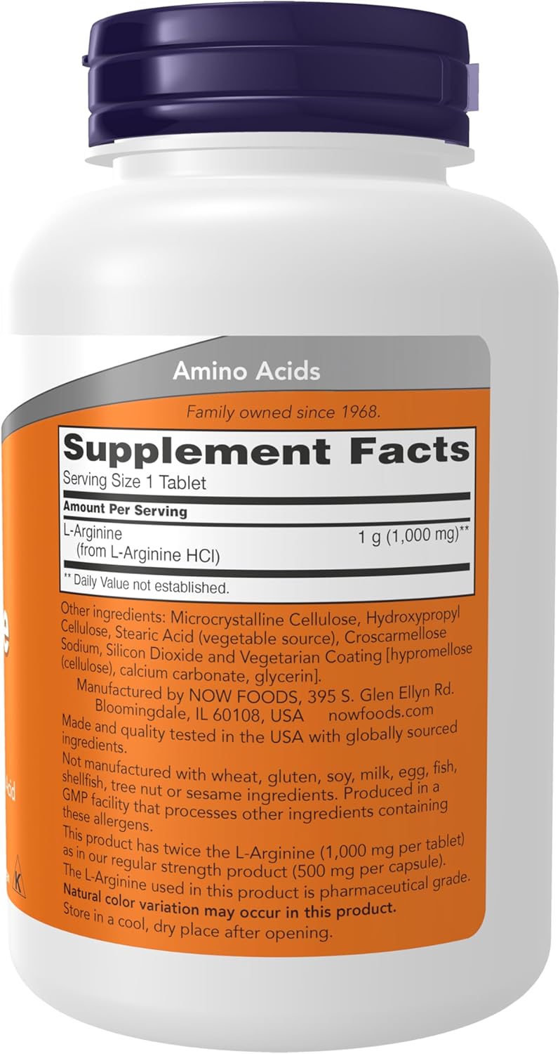 NOW Foods Double strength L-Arginine 1,000 mg Nitric Oxide Amino Acid 120 Tablet - Galeri