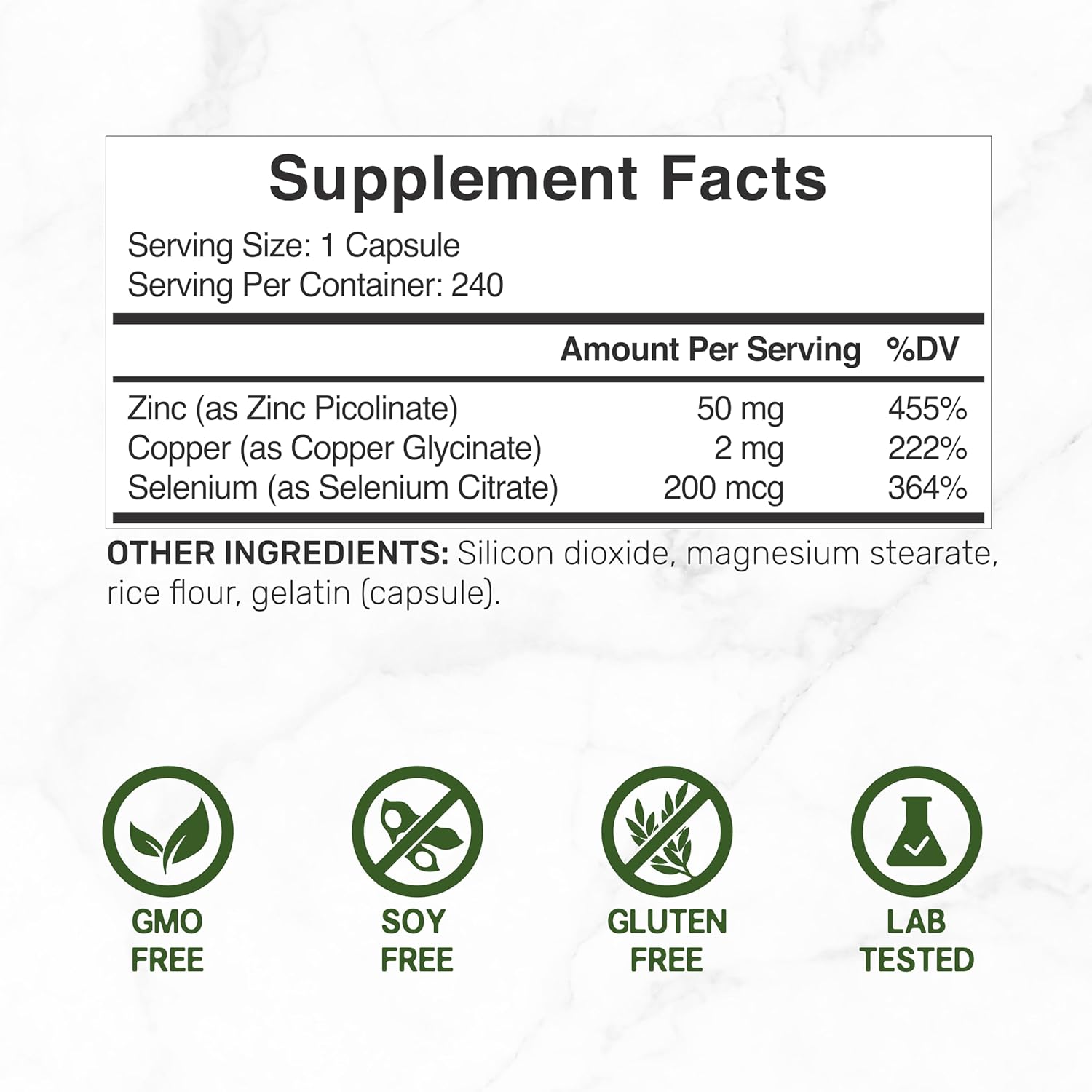 Deal Supplement Zinc Picolinate Çinko 50mg with Selenium + Copper Bakır 240 Caps - Galeri