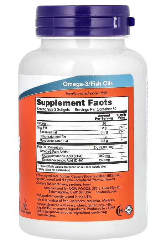 Now Foods Omega 3 Fish Oil 100 Softgels - Galeri