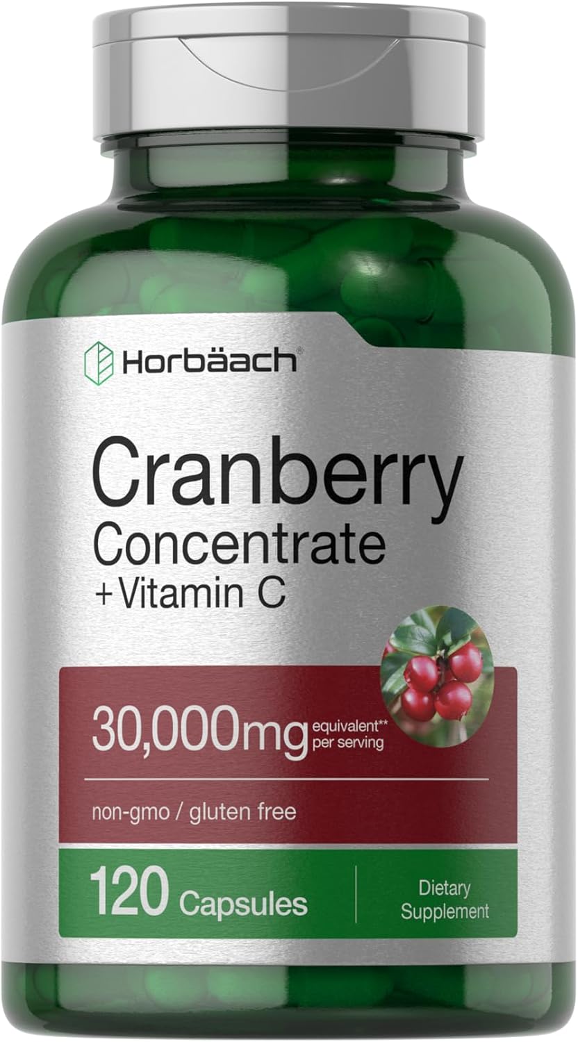 Horbäach Cranberry Concentrate Extract Pills + Vitamin C 120 Caps Women and Men Triple Strength Ultimate Potency Formul