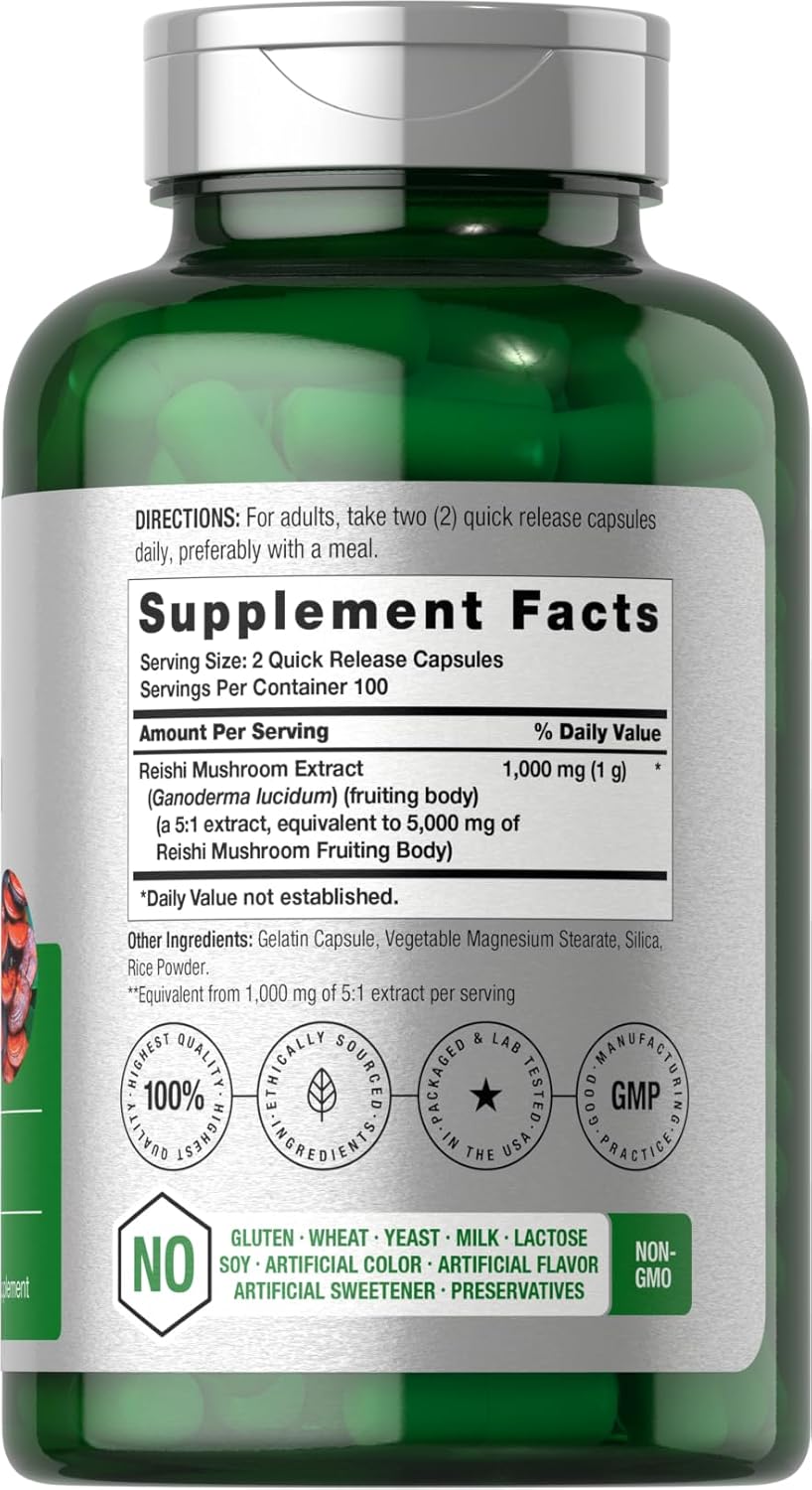 Horbäach Reishi Mushroom 1000mg 5:1 Extract 200 Caps - Galeri