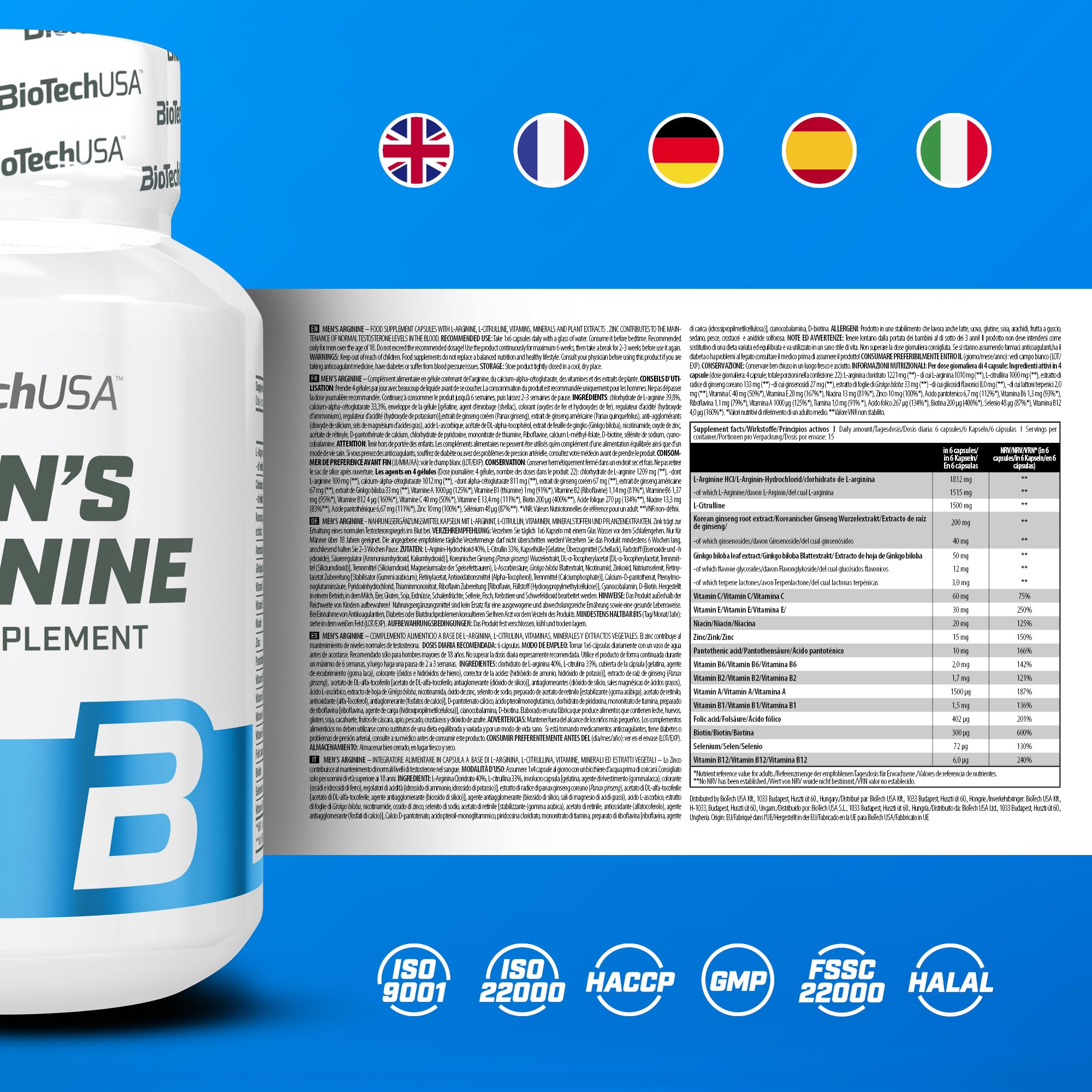 BioTech USA Men's Arginine(Arjinin) 90 tablets - Galeri