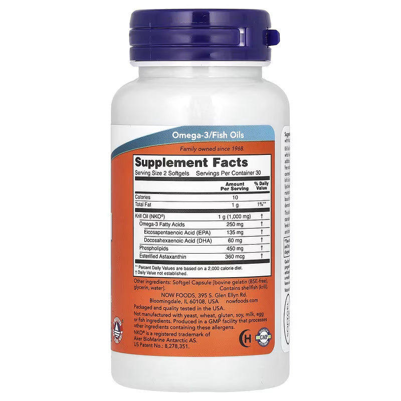 NOW Foods Krill Oil Omegas & Fish Oils EPA DHA Phospholipids Astaxanthin 500 mg 60 Softgels - Galeri