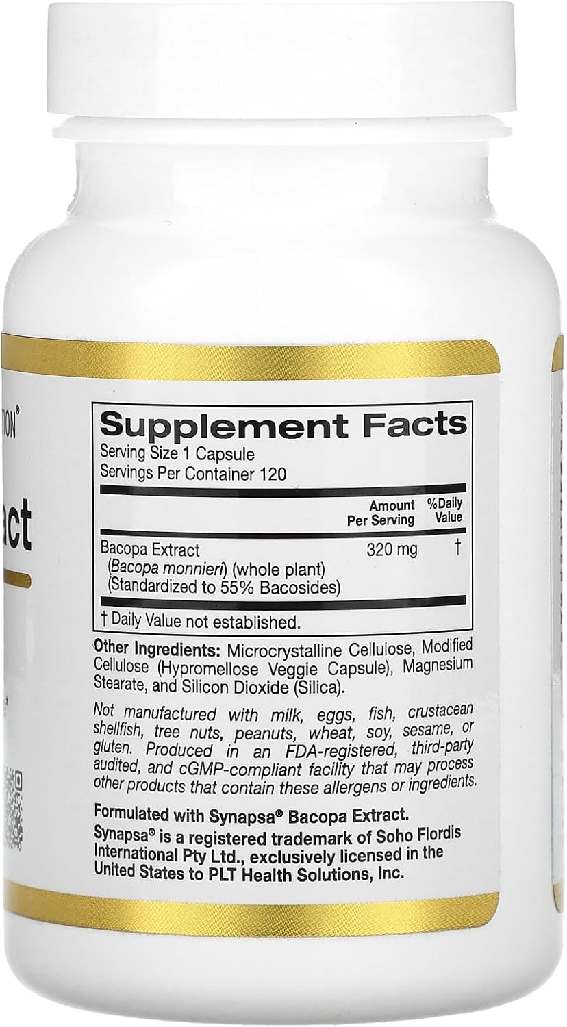 California Gold Nutrition Bacopa Memory Cognitive Extract 320 mg, 120 Veggie Caps - Galeri