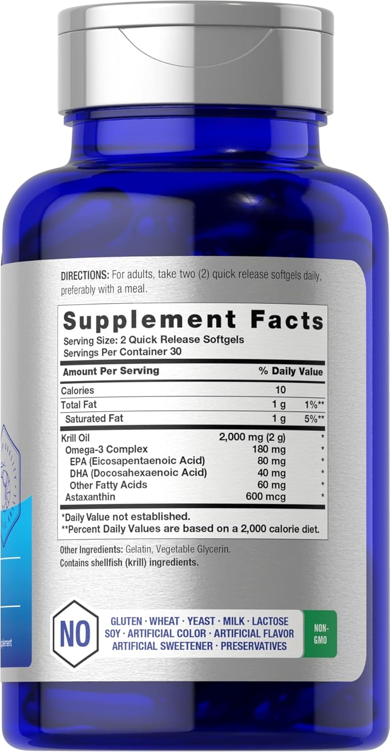 Horbäach Antarctic Krill Oil 2000mg Omega-3 EPA DHA with Astaxanthin 60 Softgel - Galeri