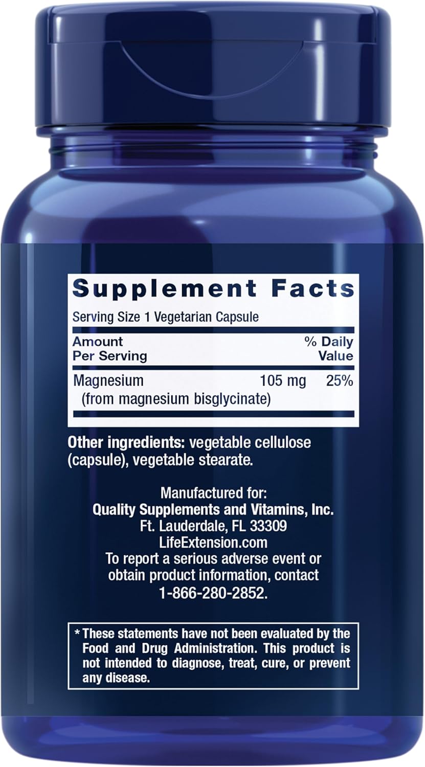 Life Extension Magnesium Glycinate Heart Health Bone Health Nerve and 90 Caps - Galeri
