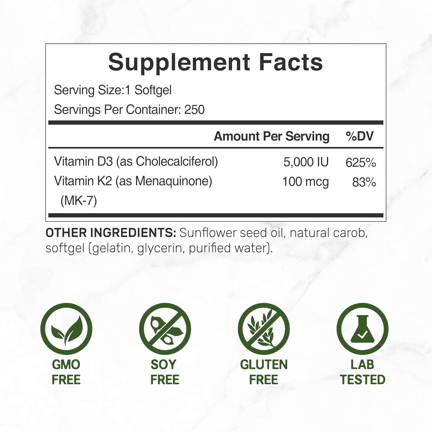 Deal Supplement Vitamin D3 K2 5000IU Softgel 250 Count - Galeri