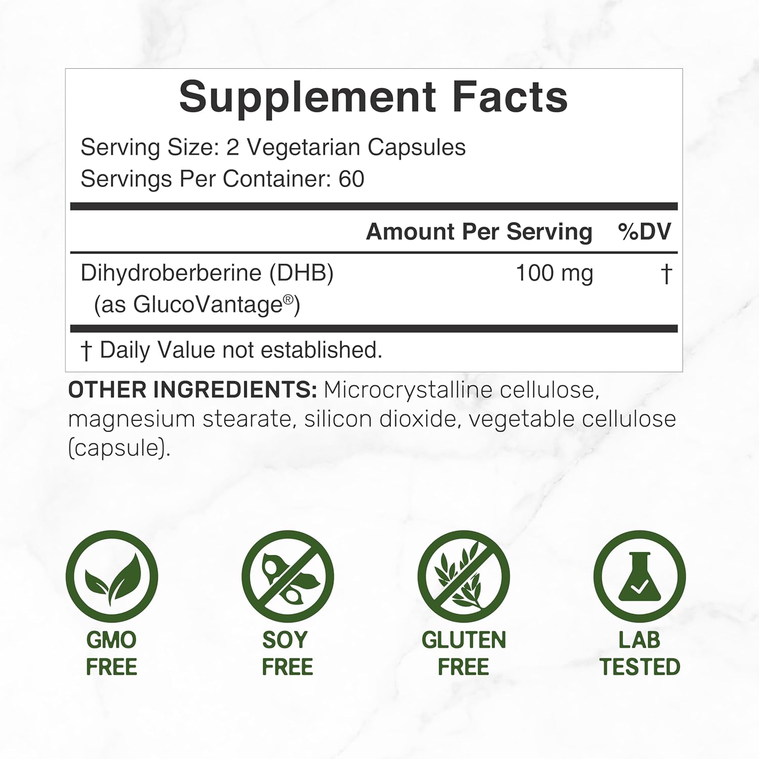 Deal Supplement Dihydroberberine GlucoVantage 100mg Per Serving, 120 Veggie Caps - Galeri