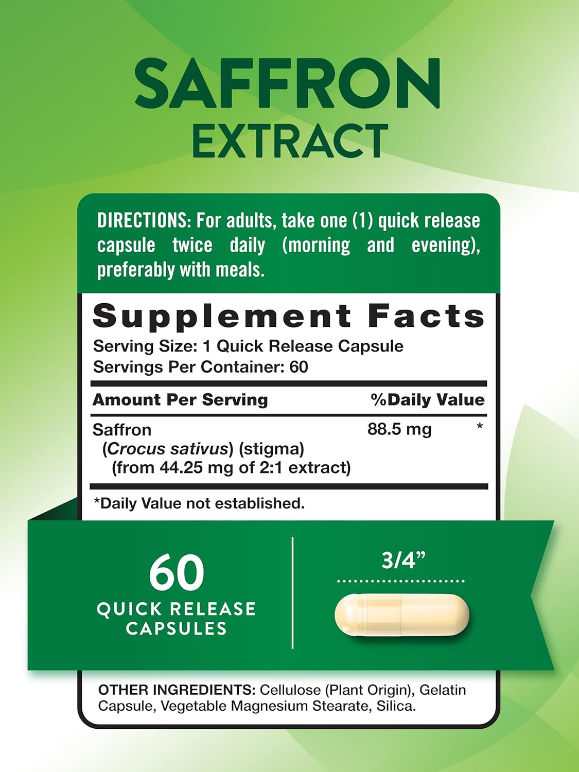 Nature's Truth Saffron Safran Extract Concentrated Extract | Non-GMO & Gluten Free 60 Caps - Galeri