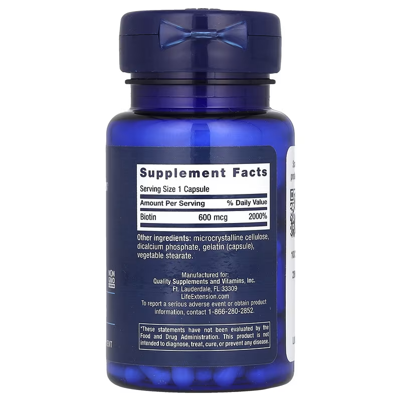 Life Extension, Biotin, 600 mcg, 100 Capsules - Galeri