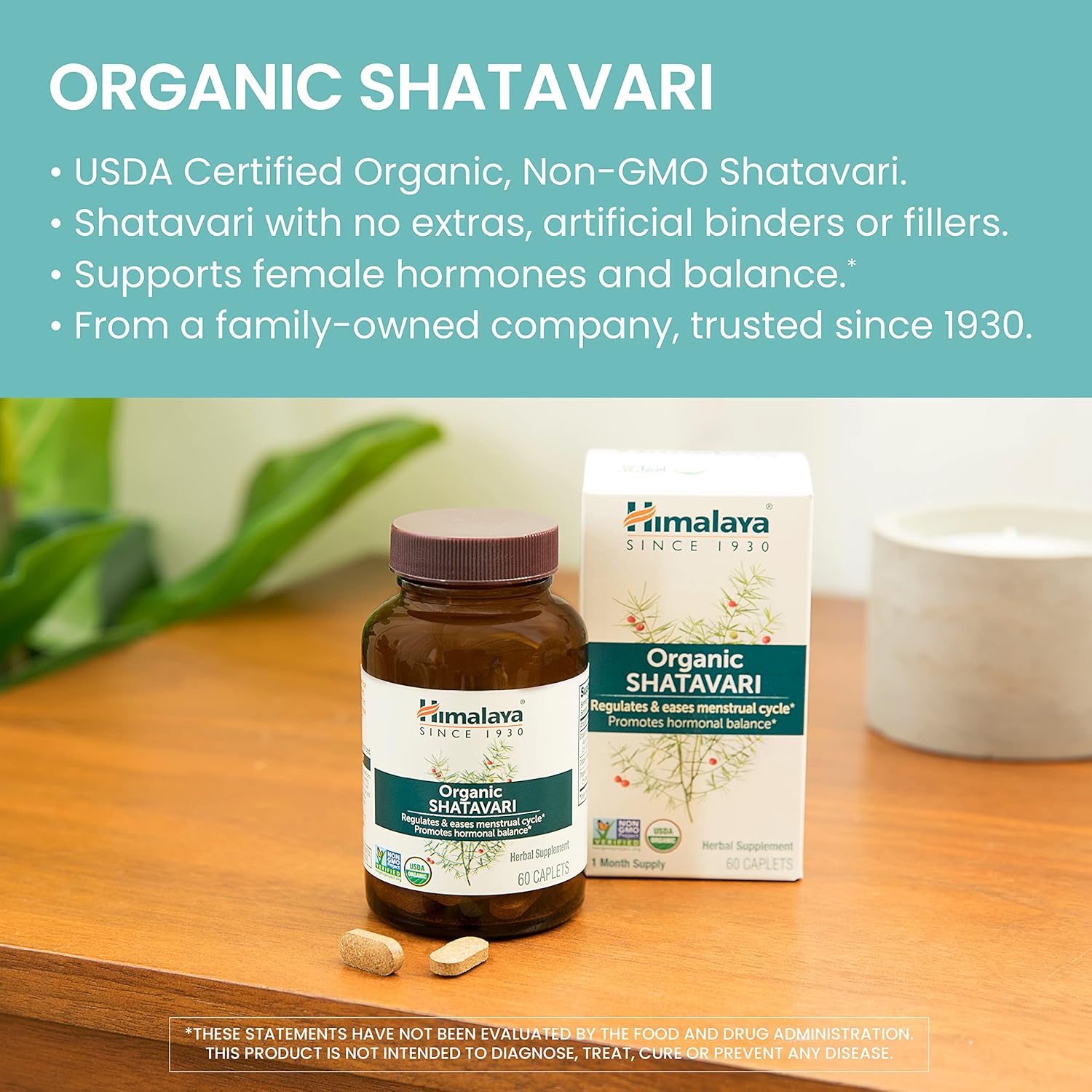 Himalaya Organic Shatavari Hormone Balance Menstrual Cramp Menopause Support 1300 mg, 60 Caplets - Galeri