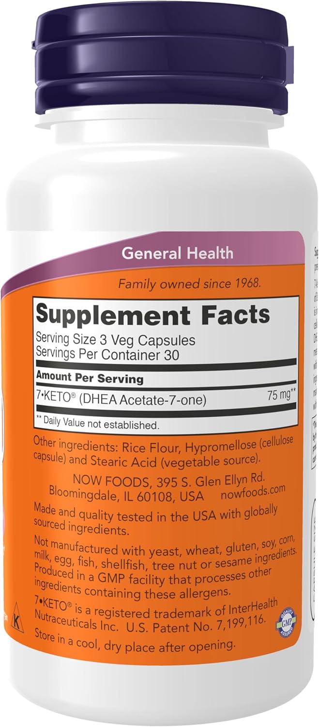 NOW Foods Supplements, 7-Keto DHEA Acetate-7-one 25 mg, Weight Management*, 90 Veg Capsules - Galeri