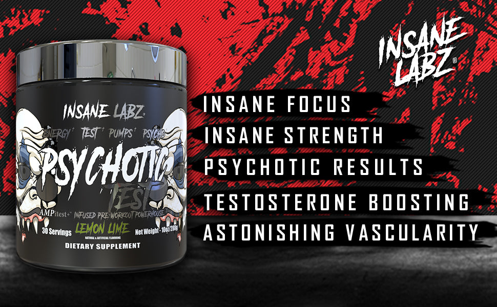 Insane Labz Psychotic Test, High Stim Testosterone Energy & Pump Boosting Pre-Workout Powder - Galeri