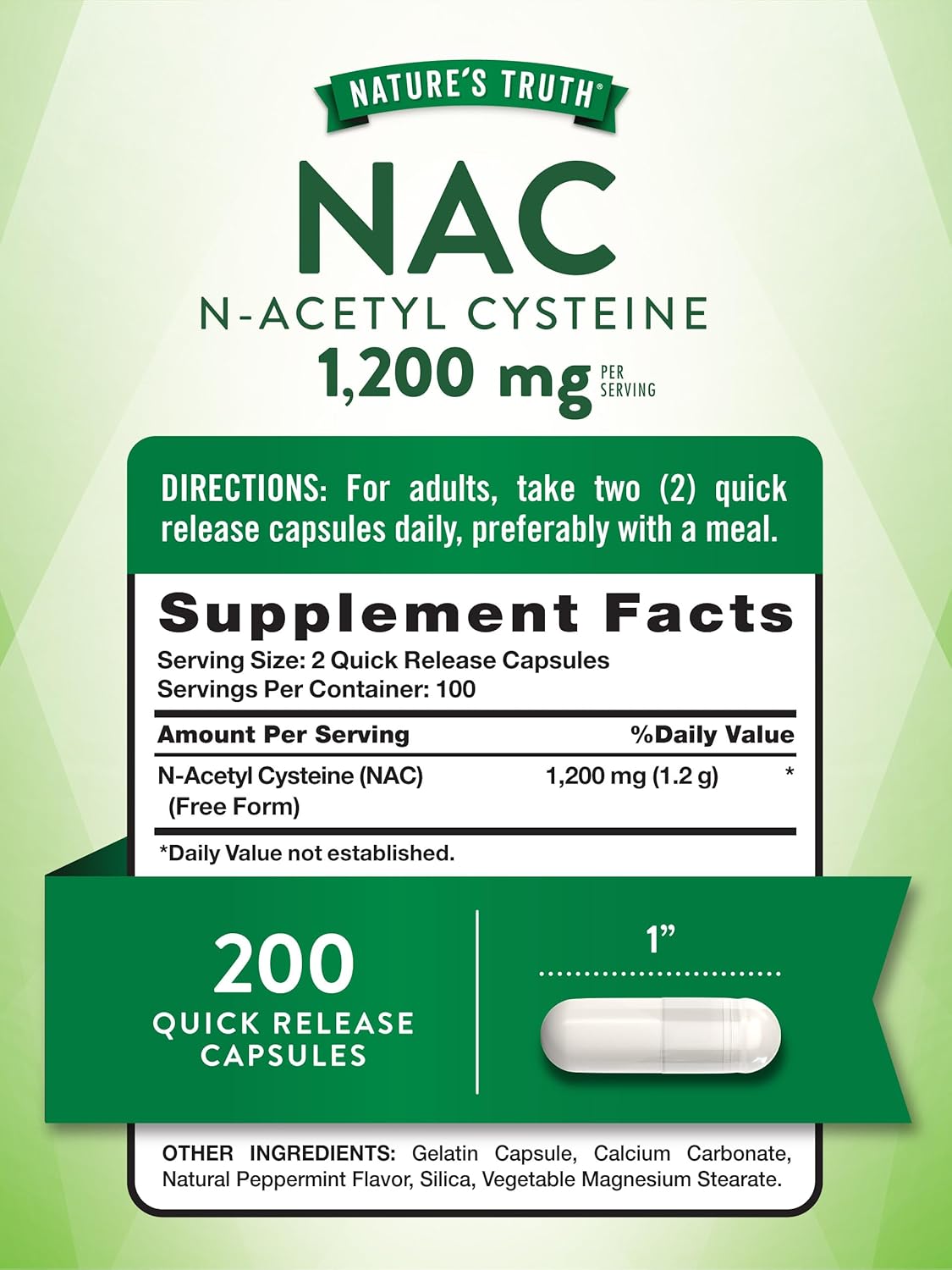 NATURES TRUTH N-Acetyl Cysteine 1200 mg NAC 200 Kapsül - Galeri